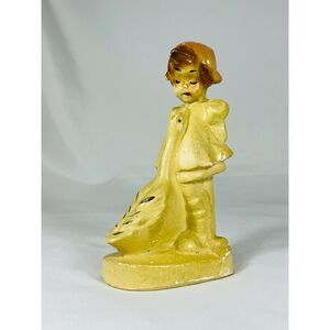 Vintage 1940s Chalkware Girl Goose Figurine Hand Painted